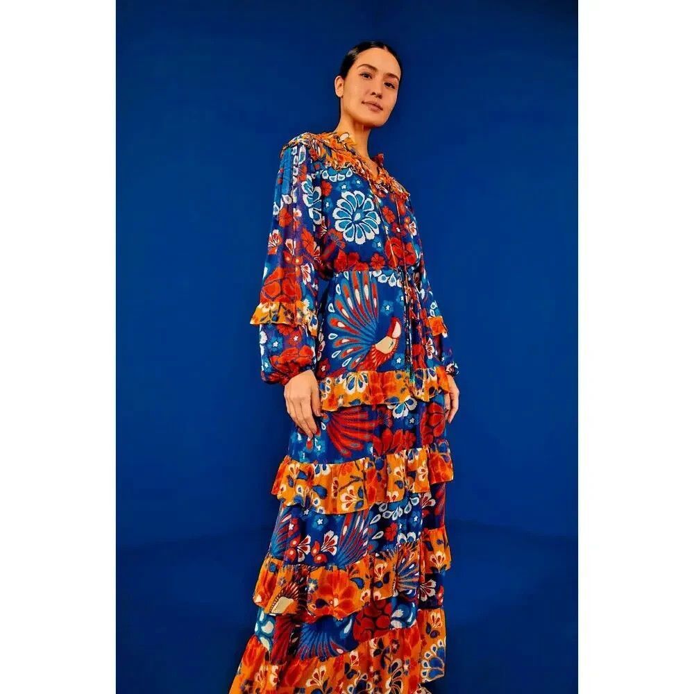 Farm Rio Maxi Dress Mixed Pineapple Flower, Small, New! Retail $330